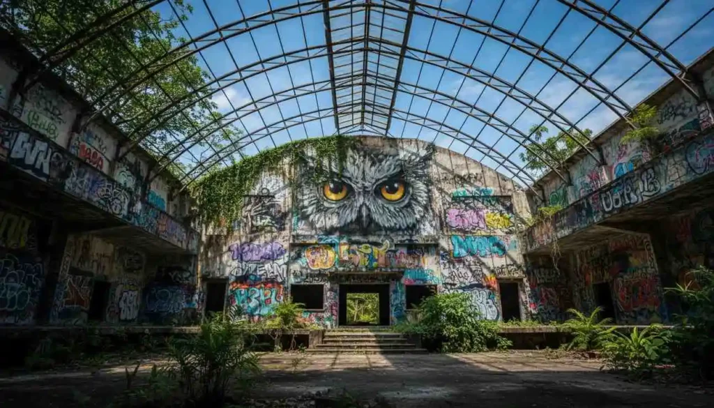reruntuhan taman festival bali padang galak dengan mural warna warni