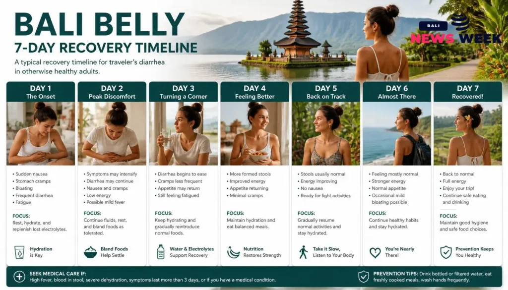 Medical infographic style travel recovery timeline