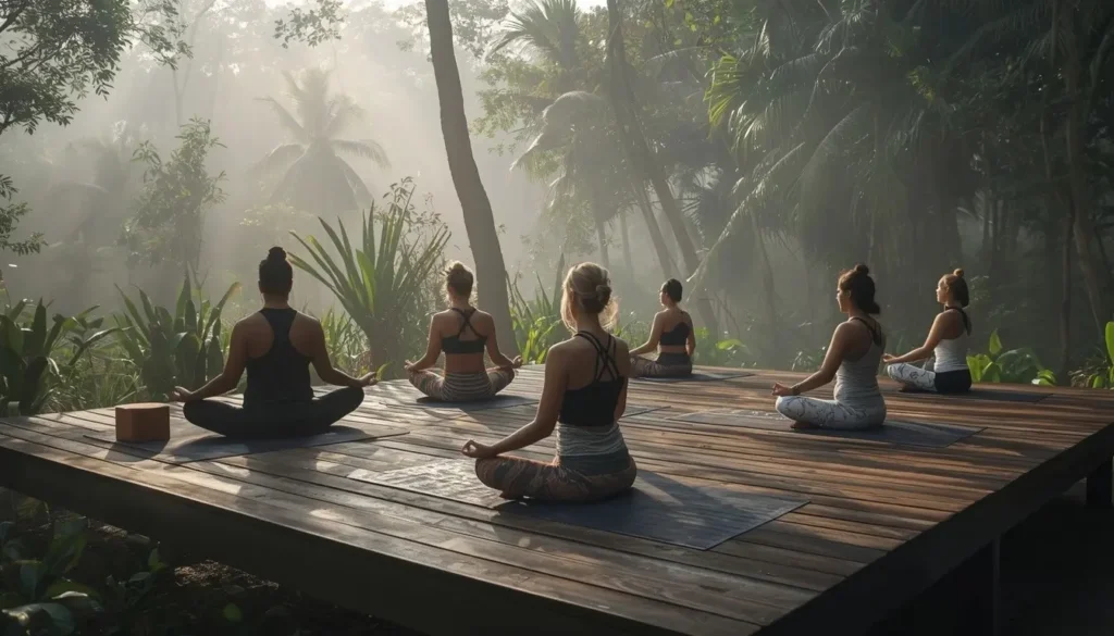 Sesi yoga dan meditasi outdoor di pasraman bali eling spirit